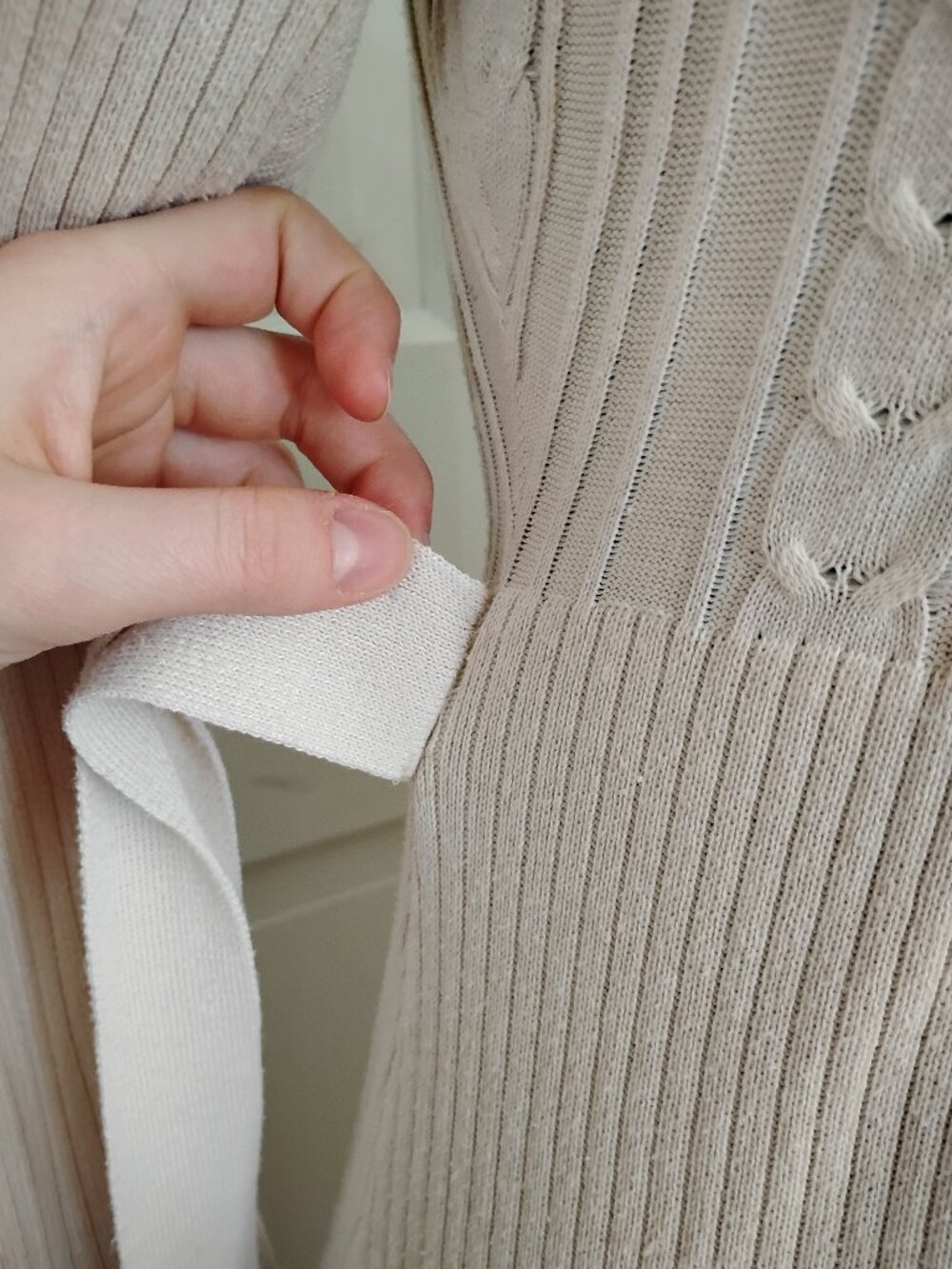 Cream Cable Knit Puff Sleeve Sweater Dress - Picture 7 of 7